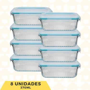 Imagem de Kit 8 Potes Hermético 370ML Vidro Marmita/Lancheira Frutas Fit - Belo 