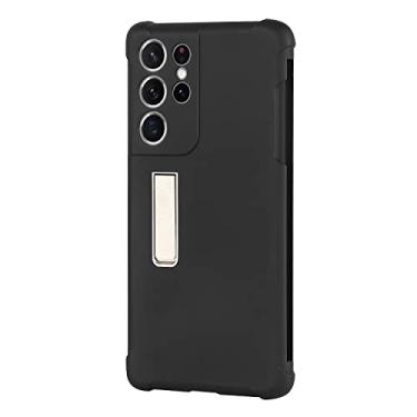 Imagem de iCoverCase Capa compatível com Samsung Galaxy S21 Ultra com suporte para S Pen, suporte magnético de metal à prova de choque fosco macio TPU (S-Pen não incluída), preto fosco