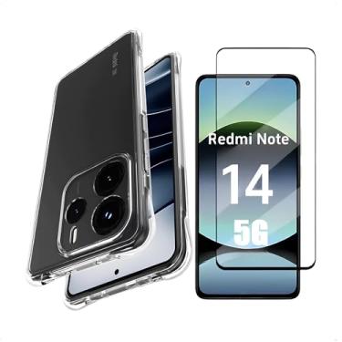 Imagem de Kit Capa Capinha Anti-Impacto + Película 3D Vidro Temperado Para Xiaomi Redmi Note 14 5G | Proteção Total | Transparente | Case Air Anti Impacto + Película De Vidro Temperado 3d Resistente