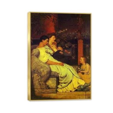 Imagem de MOBYAT Moldura dourada Uma família romana por Lawrence Alma Tadema Prints, reprodução de pintura a óleo, impressão giclée em tela, arte de parede pronta para pendurar para decoração de quarto de casa.
