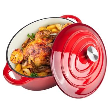 Imagem de Panela de forno holandês de ferro fundido esmaltado oval de 5,5 litros com tampa, segura para forno até 287 °C e pode ser lavada na lava-louças, panelas de forno holandês resistentes