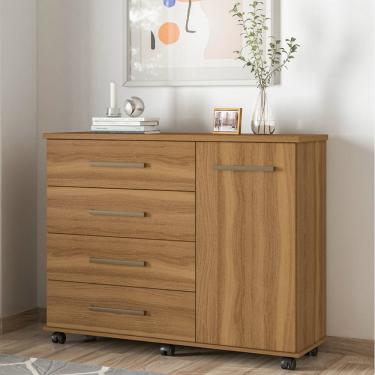 Imagem de Cômoda 1 Porta 4 Gavetas com Rodízios Flora Demóbile