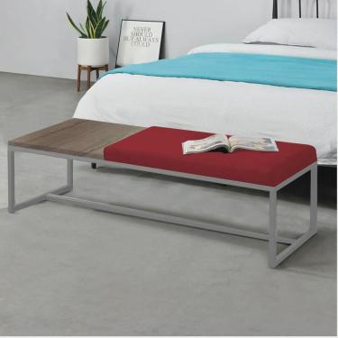 Imagem de Calçadeira Recamier Londres 140cm Industrial Cinza Suede Vermelho Tampo Quadrado mdf Rú...