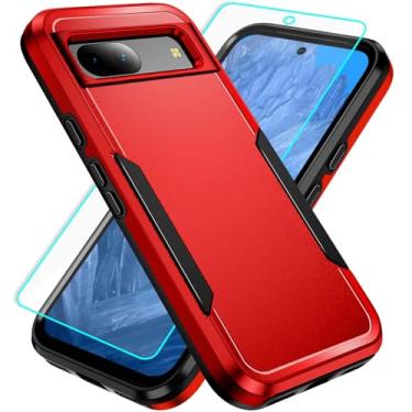 Imagem de Capa para Pixel 8a com proteção de tela: capa protetora resistente à prova de choque e à prova de arranhões para Google Pixel 8a-Red