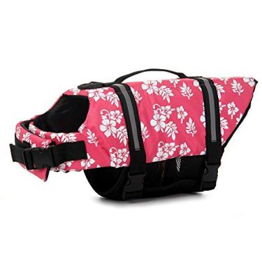Imagem de (XS, Red Flower) - TESOON Colete salva-vidas para caes com listras refletivas - cinto ajustavel para caes de todos os tamanhos