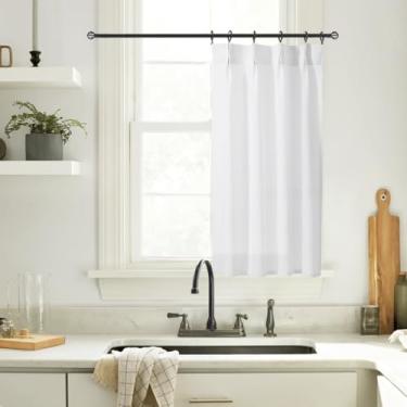 Imagem de Cortinas curtas sobre a pia, 50,8 cm de comprimento, moderno, estilo casa de fazenda, boêmio, plissado, linho, transparente, para janela pequena, cortinas brancas de cozinha, café