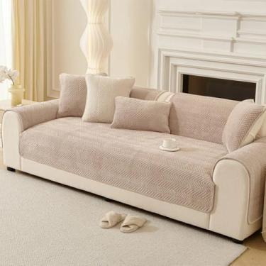 Imagem de Capa de sofá espessa com padrão geométrico, almofada universal de veludo macio, antiderrapante, para sala de estar, quatro estações, A1 cáqui, M 110 x 160 cm, 1 peça