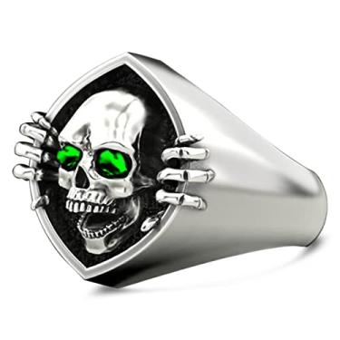 Imagem de THJEW Anéis de caveira legais para mulheres e homens, banhado a platina S925 prata esterlina Snooping caveira cabeça punk motociclista gótico coquetel festa Halloween anel, Prata, Zircônia cúbica