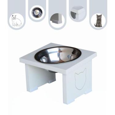 Imagem de Comedouro Pet Gato Elevado MDF Simple - Inox - Maderacco