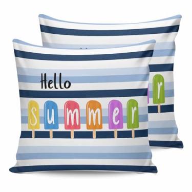 Imagem de EwdeWwo Conjunto de 2 capas de almofada impermeáveis de verão 45,7 x 45,7 cm, listras ombré de sorvete, fronhas decorativas quadradas para pátio, móveis, sofá, varanda e jardim
