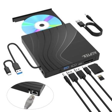 Imagem de AGPTEK Unidade Externa De Cd/Dvd Para Laptop, Gravador Dvd Usb 3.0 Slim Com Adaptador Ethernet, Portas E Slots Cartão Tf/Sd, Leitor/Gravador Pc, Macbook, Windows, Linux, Mac Os