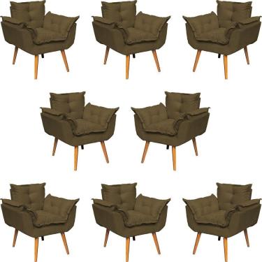Imagem de Kit 8 Poltronas Decorativa Alice Pé Trapézio 30cm Castanho - Suede