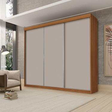 Imagem de Guarda Roupa Casal Luxo Florença 100% Mdf c/ 3 Portas de Correr 5 Gavetas -Trilhos em Alumínio - Luapa - Carvalho/Mani