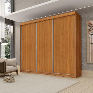 Imagem de Guarda Roupa Casal Luxo Florença 100% Mdf c/ 3 Portas de Correr 5 Gavetas -Trilhos em Alumínio - Luapa - Freijó