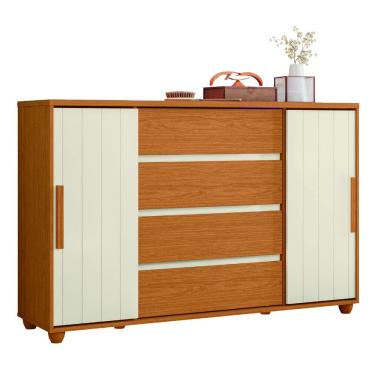 Imagem de Cômoda 2 Portas de Correr Frisadas 4 Gavetas Flex Hera Madeirado/Off White Albatroz