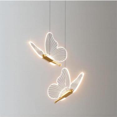 Imagem de Luminária pendente Butterfly Gold 35 cm de acrílico LED para quarto - 