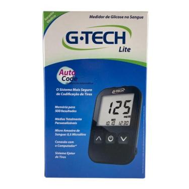 Imagem de Kit Aparelho Medidor De Glicemia Diabetes G-Tech Lite c/ 10 Tiras Reag