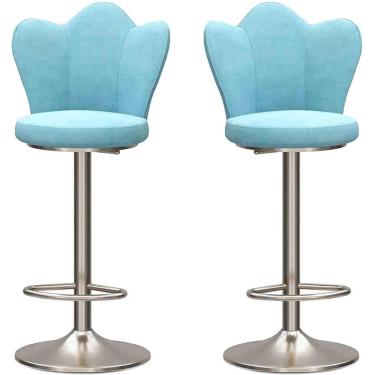 Imagem de Bancos de barra de restaurante Conjunto de 2, cadeira de rotação de veludo com apoio de pé prateado e base redonda, balcão de cozinha moderna de barstool ajustável, LightBlue