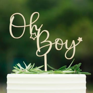 Imagem de CC TOWN Oh Boy Cake Topper -Wooden Oh Boy Cake topper, Baby Shower, Gender Reveal, It's a Boy Party Cake Decorations Supplies