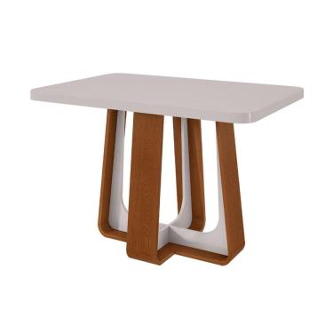 Imagem de Mesa de Jantar Retangular com Tampo de MDF 40 mm e Vidro Sintonia Off White e Frassino 120 cm