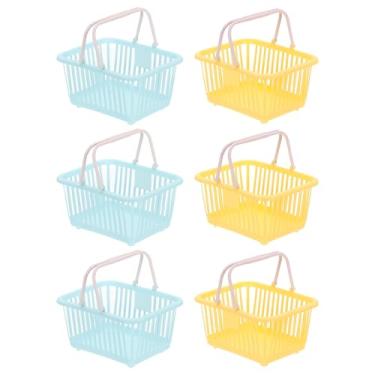 Imagem de PATIKIL 6 peças de cesta pequena de plástico, mini cesta de armazenamento de mercearia pequenas cestas de compras com alças organizador de água filtrada para organizar brinquedos, ovos, frutas