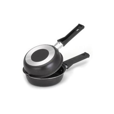 Imagem de Frigideira Dupla Hamburgueira e Omeleteira Antiaderente, 14cm, Alumínio, Preto