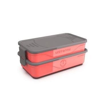 Imagem de Marmita Dupla Rosa com Talheres, 1,3L, Compartimentos Empilháveis, 2 Potes com Trava