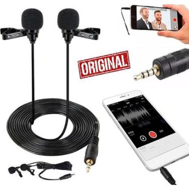 Imagem de Microfone de Lapela Duplo Profissional Celular Smartphone Universal Gr
