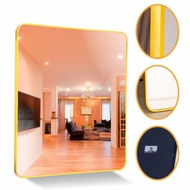 Imagem de Espelho Grande Retangular Decorativo Sala Banheiro Moldura de Metal 90