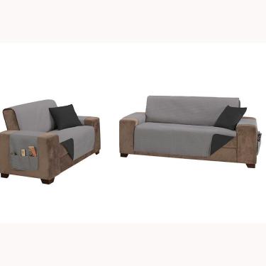 Imagem de Protetor De Sofá Padrão 2 E 3 Lugares Impermeável 100% Poliéster Cor:cinzapreto