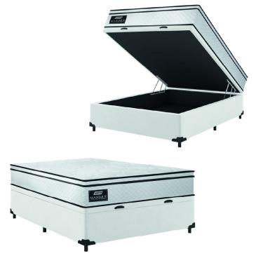 Imagem de Cama Box Baú Casal Gazin Colchão Molas Ensacadas 138x188x65cm New Branco