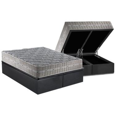 Imagem de Cama Box Baú Queen: Colchão Molas Ensacadas D Angelis Anjos Royal + Base CRC Suede Gray (158x198)