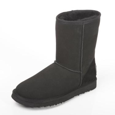 Imagem de Bota de inverno feminina clássica de couro AUSLAND meia neve, preta, 42