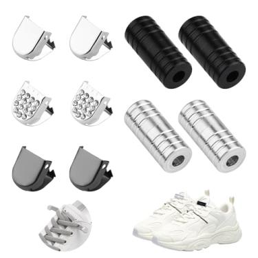 Imagem de LELE LIFE Pacote com 50 clipes de cadarço sem amarrar, fechos de fivela de cadarço de metal elástico sem amarrar, pontas com strass para tênis adultos idosos, 5 estilos