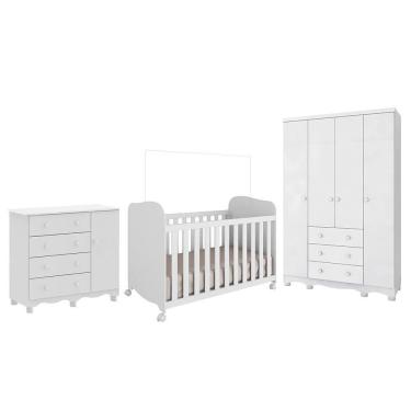 Imagem de Dormitório Infantil Júnior Guarda Roupa 4 Portas, Cômoda 1 Porta e Berço Uli - Móveis Peroba