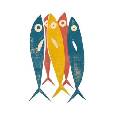 Imagem de Azul Anchovas Sardinhas Ostras Massa Sushi Arte Da Parede Pintura Em T