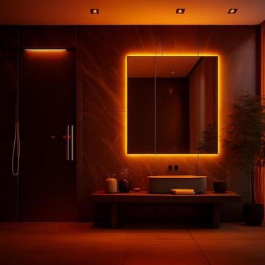 Imagem de Espelho Led Lapidado Quadrado Tamanho 90x90 Cm Fonte Bivolt - Espelho 