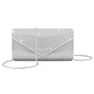 Imagem de PACETAP Bolsa clutch feminina com strass, bolsa de mão com glitter brilhante para noite, bolsa transversal para festa dos anos 1920, casamento, noivado, formatura (prata)
