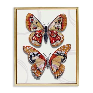 Imagem de Stupell Industries Design de arte de parede em tela flutuante em ouro duplo borboleta padrão mosaico por Lisa Morales, 80 x 63 cm