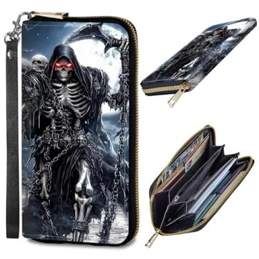 Imagem de DHYYDSQZ Carteira feminina, couro PU RFID lindas carteiras de pulso para meninas e mulheres, Grim Skulls Reaper, Womens Wallet