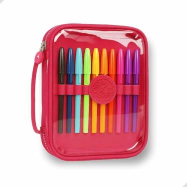 Imagem de Estojo Escolar Grande Transparente com Zíper, 4 Cores Disponíveis, Capacidade para Lápis, canetas, borracha, apontador, Tesoura, Design Moderno Papelaria fofa Divertida Criativa (Rosa pink)