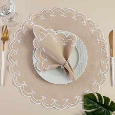 Imagem de Kit Jogo Americano Sousplat Bordado Suplat de Mesa Posta Redondo/Retangular e Guardanapos (Sparta Avelã, Mesa 6 Lugares (12 Peças))