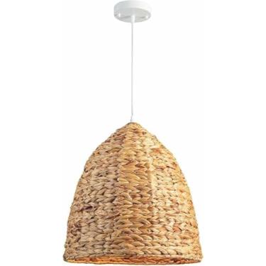 Imagem de WLHAZMWY Candeeiro pendente Boho rústico casa de fazenda luminária pendurada em vime tecido à mão cordão ajustável luminária grande