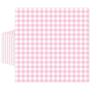Imagem de 50 guardanapos de papel guingão rosa, descartáveis, rosa e branco, guardanapo xadrez de almoço xadrez para piquenique, bebê, chá de panela, decorações de festa de aniversário de casamento
