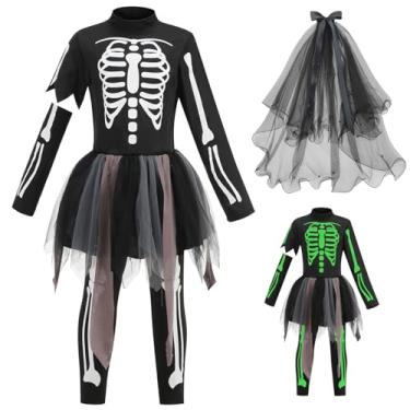Imagem de GRAJTCIN Fantasia de esqueleto infantil com esqueleto, fantasia de esqueleto, conjunto de roupa para cosplay e festa de Halloween, Preto, GG