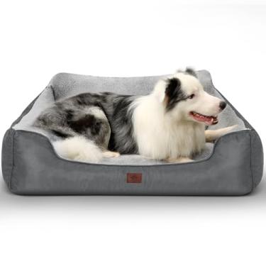 Imagem de Cama para cães grandes, cama de cachorro GG, macia, confortável, lavável, sofá retangular para animais de estimação com fundo antiderrapante, 94 x 76 x 20 cm, cinza