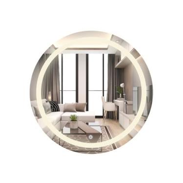 Imagem de Espelho de Cristal Redondo 80x80 cm com LED Touch – Luz Fria, Neutra e Quente – Lapidado e Jateado – Para Banheiro, Quarto ou Lavabo – Lumière Calixto