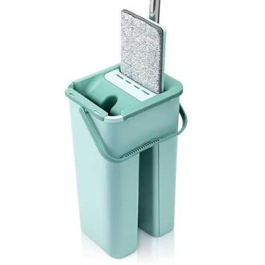 Imagem de Mop Flat Lava e Seca com Balde Refil Microfibra Cabo Inox 6 Litros