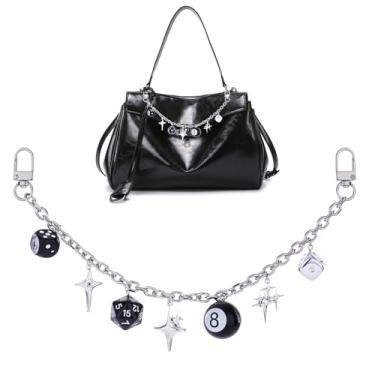 Imagem de LuneClat Pingente de corrente gótica para bolsas de mão - pingente de dados de estrela prata Y2K decorativo, corrente de extensão para bolsas de ombro, alça de alça para mulheres, alça transversal