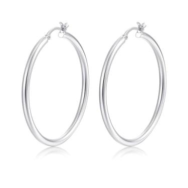 Imagem de Lansora Brincos de argola minimalistas, banhados a ouro, leves, cliques, grandes, redondos, para mulheres e homens, 30/40/50/60 mm, Cobre, Sem pedra preciosa